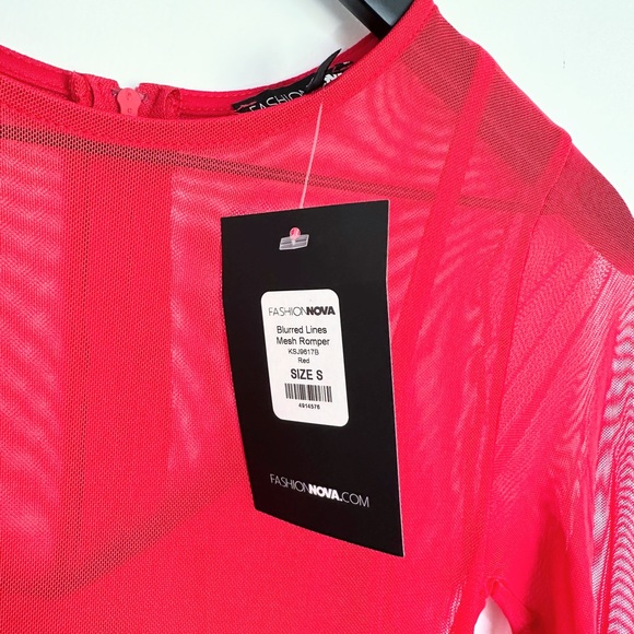 Fashion Nova Blurred Lines Mesh Romper, Red - Picture 5 of 10